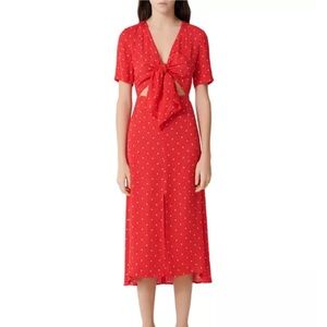Maje Rinoui Tie-Front Polka Dot Dress